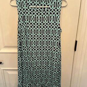 Geometric Patterned Sleeveless Dress - Navy and Blue